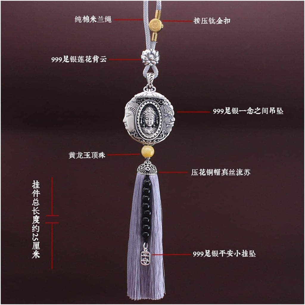 TITIZA Car Interior Good Luck Pendant Car Rearview Mirror Pendant 999 Sterling Silver Peace of Mind Between A Car Charm Car Accessories (Color : 2#)