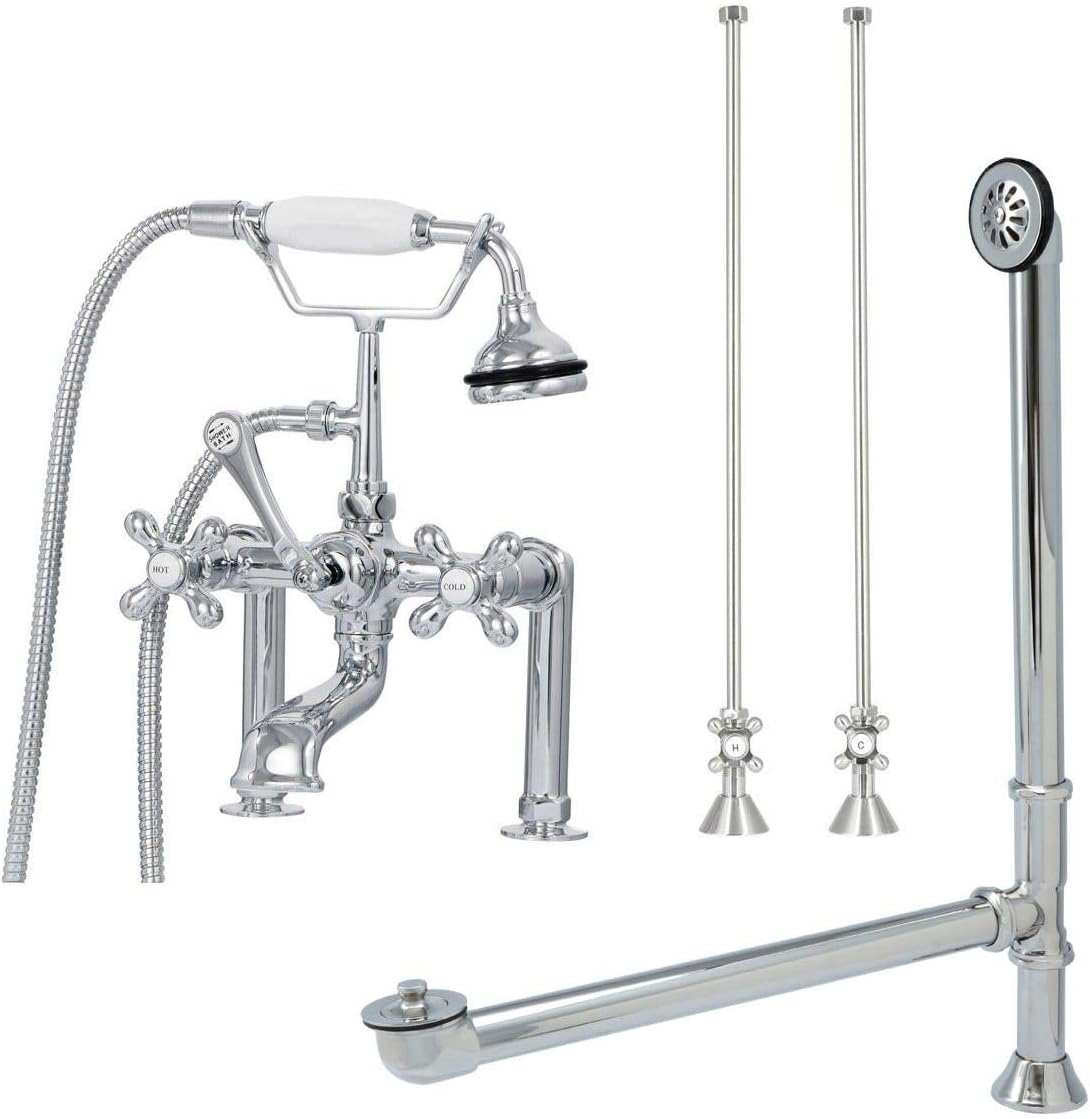 Vintage Tub & Bath Clawfoot Tub Rim Mount Faucet Set with Lift and Turn Drain