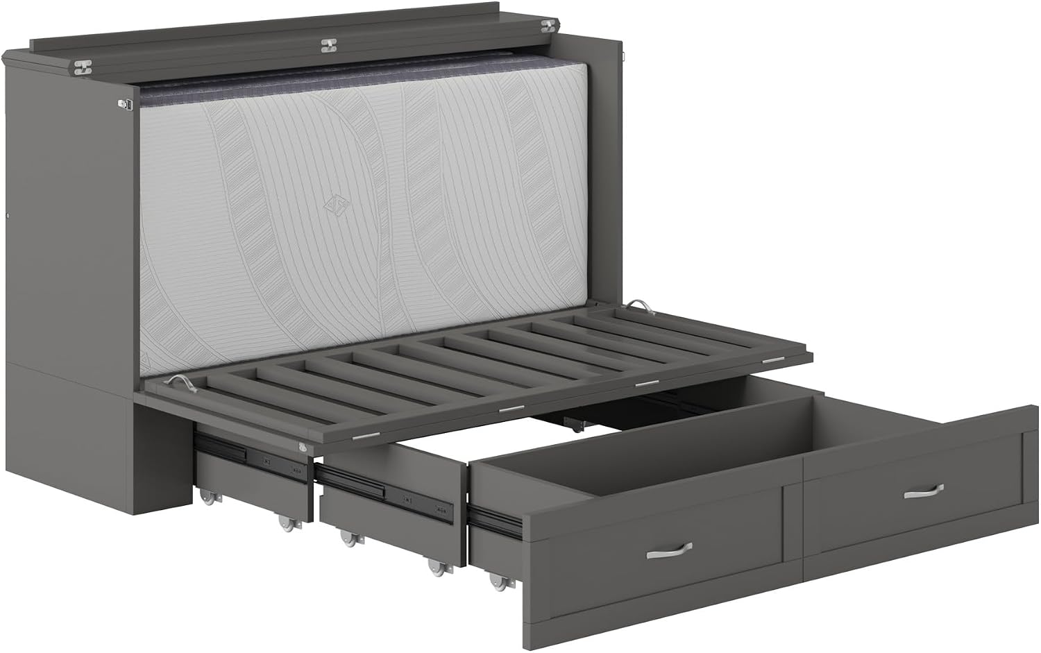AFI Hamilton Queen Murphy Bed Chest with Mattress, Storage, and Built-in Charger in Grey