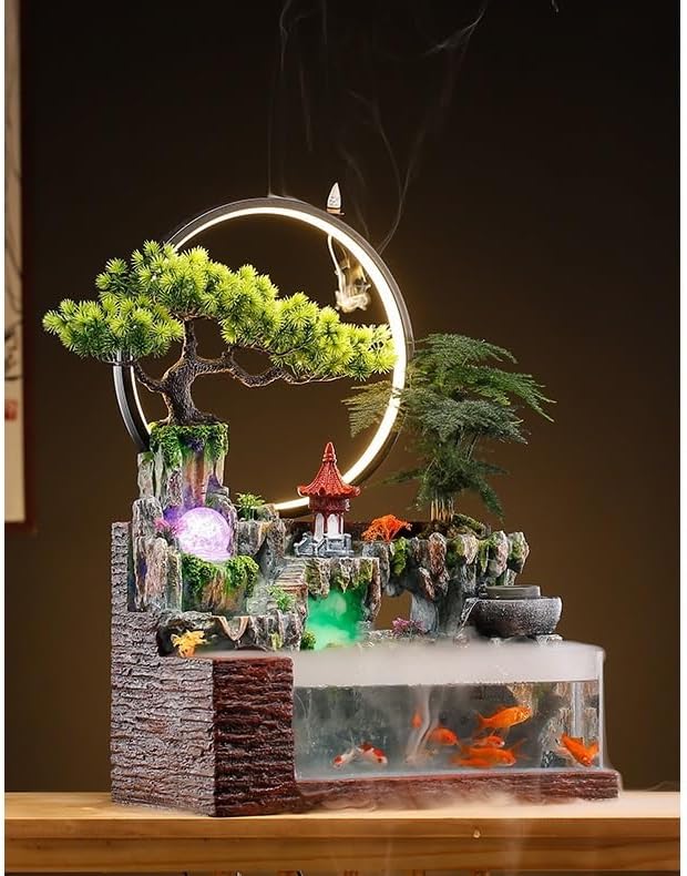 GUERNSEY Tabletop Fountain Tabletop Fountain Creative Living Room Water Fountain Humidifier Fish Tank Landscape Decoration Landscaping Office Desktop Decoration Indoor Fountain