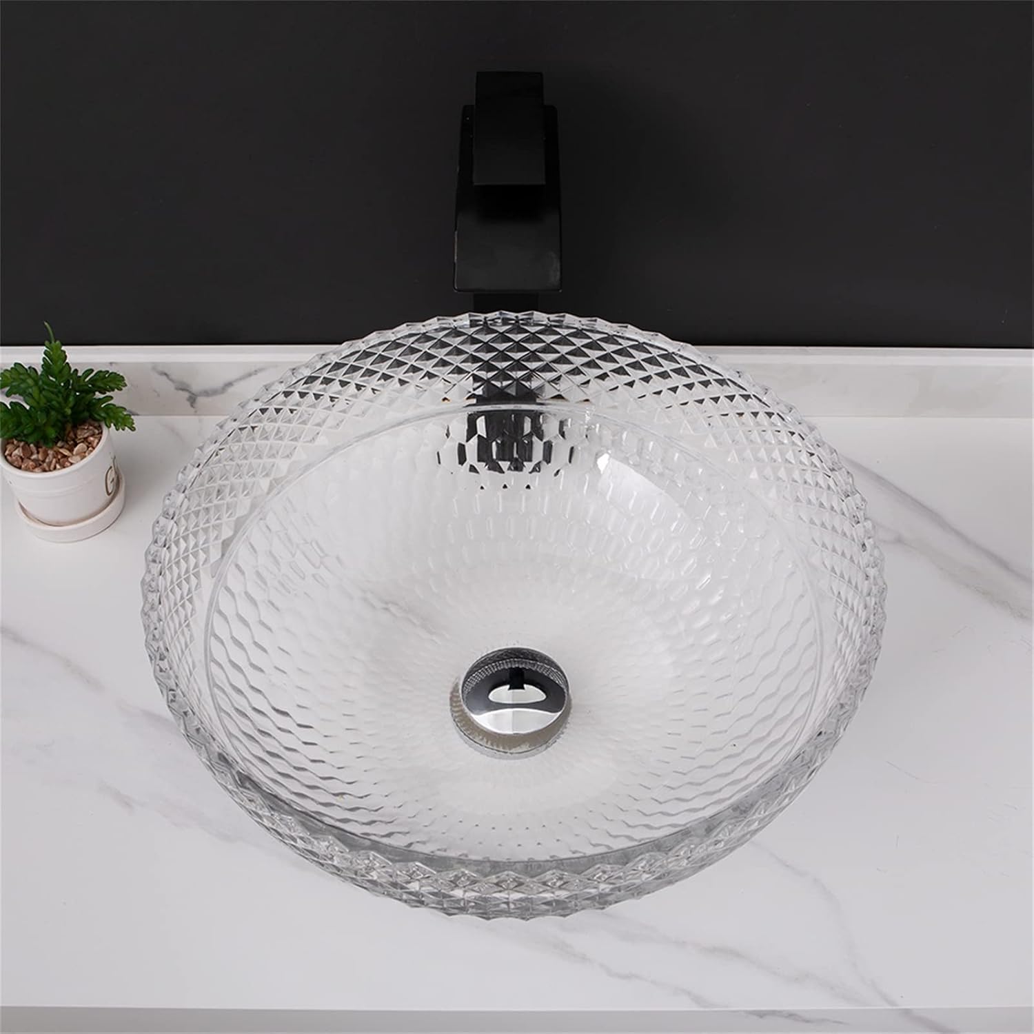 Tempered Glass Vessel Bathroom Vanity Sink Round Bowl, Transparent Above Counter Bathroom Vessel Vanity Sink with Chrome Faucet and Pop-Up Drain Combo,Single Basin Set (Single Basin)