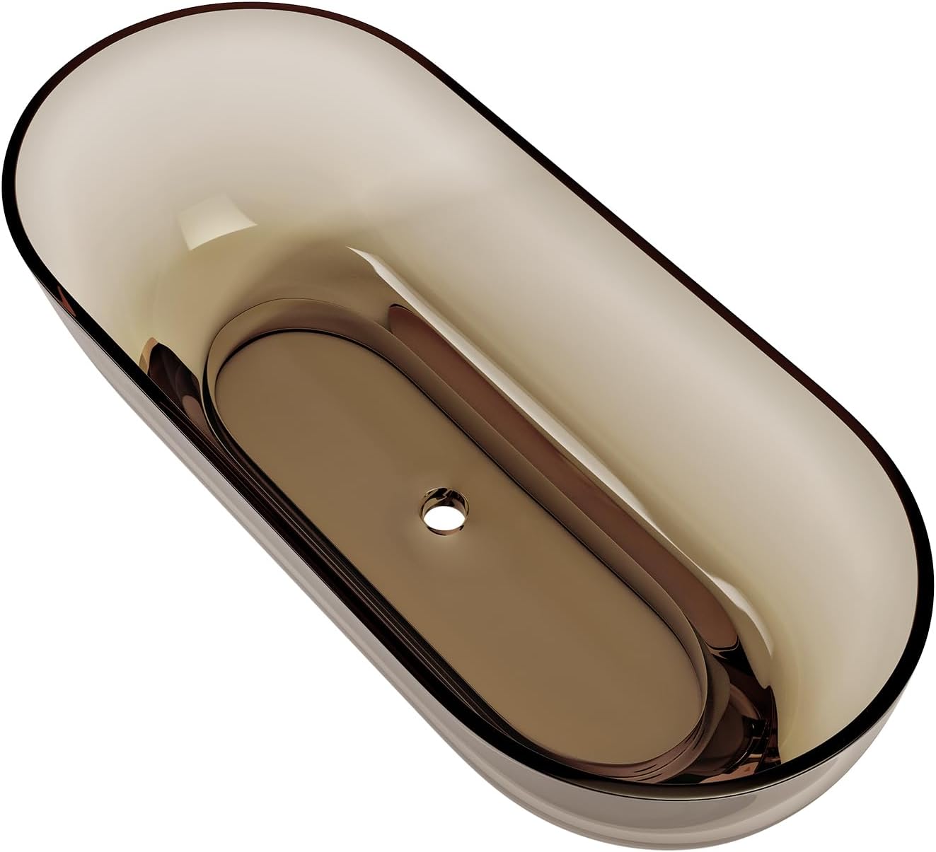 69'' Resin Soaking Bathtub Transparent Oval Freestanding Tub Deep Soaking Bathtub Modern Tubs with Overflow and Pop-up Drain in Brown