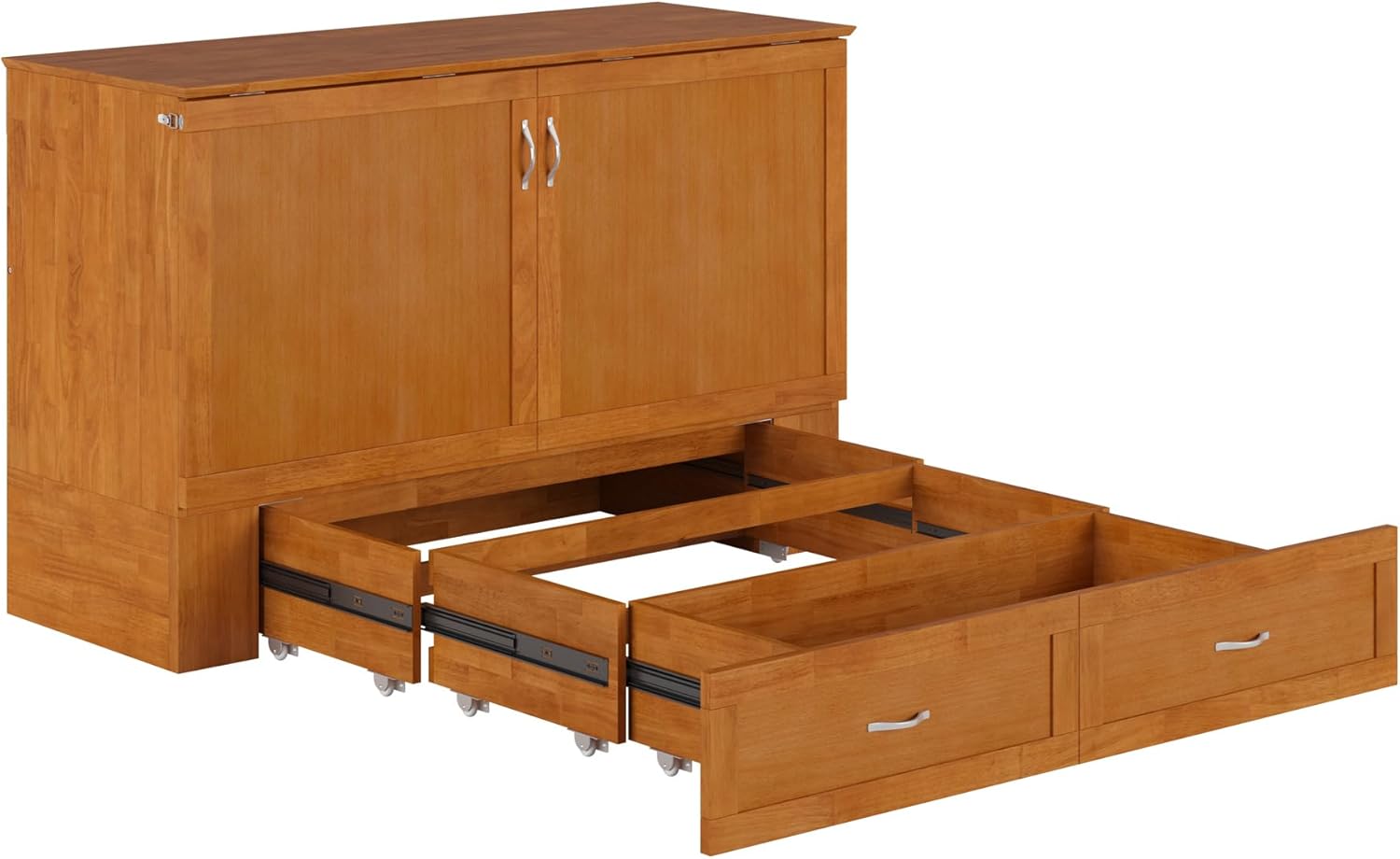 AFI Hamilton Queen Murphy Bed Chest with Mattress, Storage, and Built-in Charger in Light Toffee