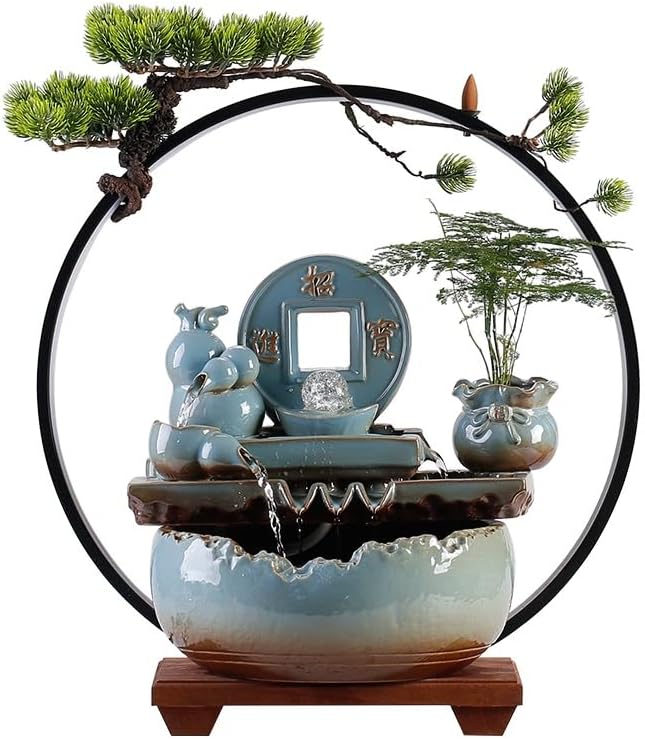 GUERNSEY Tabletop Fountain Tabletop Fountain Ceramic Flowing Water Ornaments Circulating Water Living Room Office Decorations Indoor Fountain