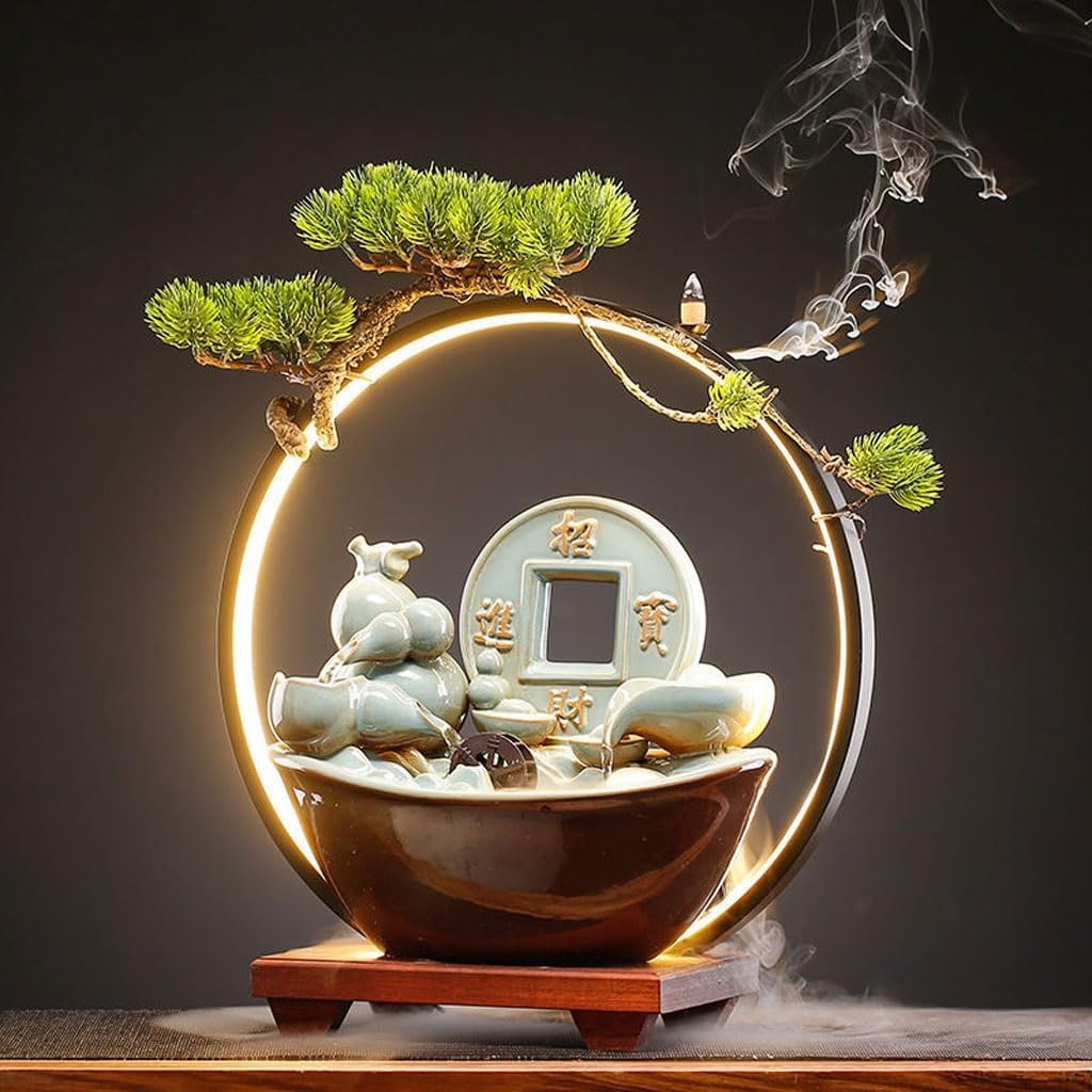 GUERNSEY Tabletop Fountain Chinese Style Home Study Desk Ornaments Tea Room Circulating Water Decoration Ornaments Office Desk Fountain Ornaments Indoor Waterfall Feature Indoor Fountain