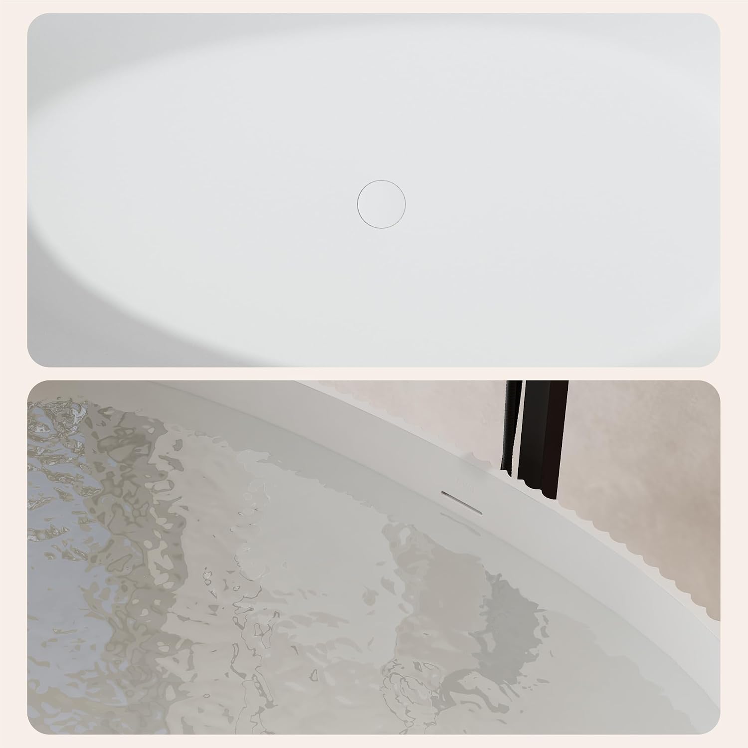 67 Inch Egg-Shape Solid Surface Free Standing Tub Matte White Stone Resin Soaking Tub Featuring 14.37 Inches Soaking Depth, 78 Gallons Water Capacity