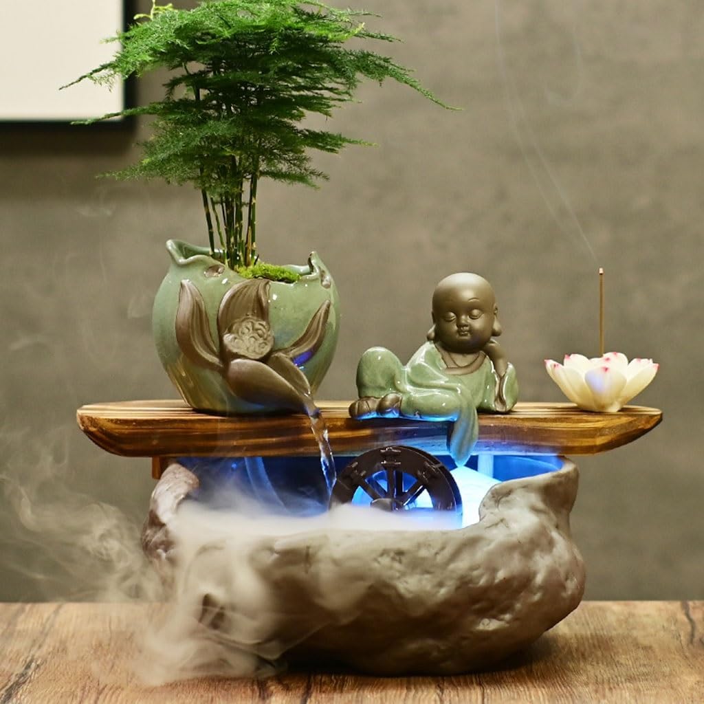 GUERNSEY Tabletop Fountain Home Desktop Flowing Water Small Fish Tank Living Room Water Wheel Fountain Ornaments Waterscape Decorations Indoor Fountain