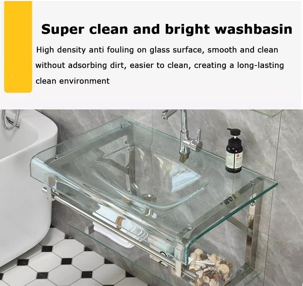 Modern Wall-Mounted Bathroom Vanity Set with Tempered Glass Sink Mirror Shelves - Space-Saving Floating Design for Stylish Bathrooms Efficient Nization,2186 Black Red 90X50Cm