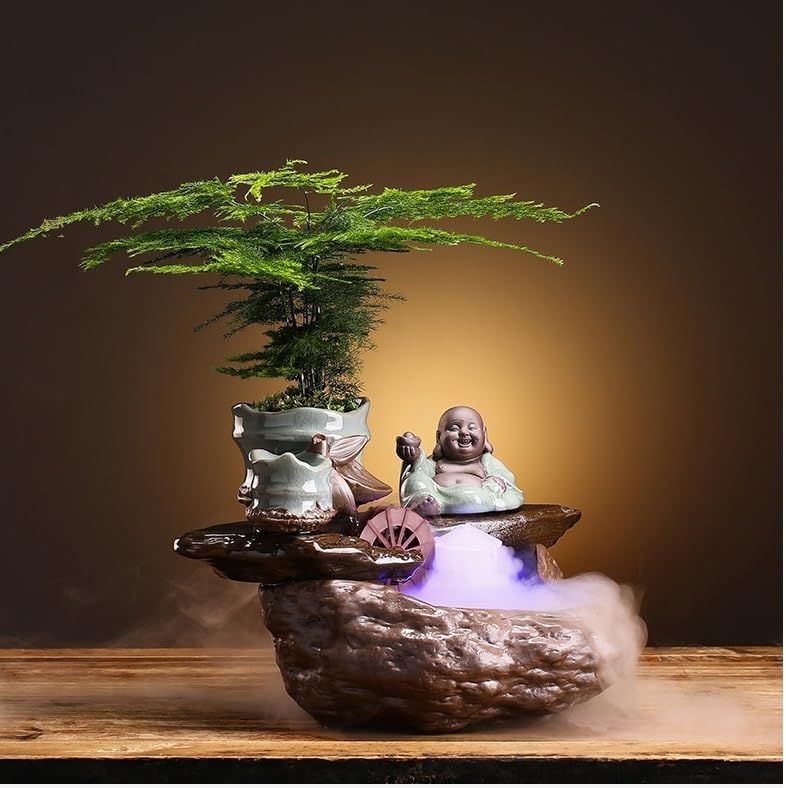 GUERNSEY Tabletop Fountain Tabletop Fountain Chinese Ceramic Water Fountain Feng Shui Wheel Ornaments Home Living Room Humidification Accessories Indoor Fountain