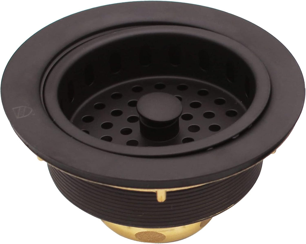 Westbrass CO2185-12 Combo Pack 3-1/2' Post Style Large Kitchen Sink Basket Strainer and Waste Disposal Drain Flange with Stopper, Oil Rubbed Bronze