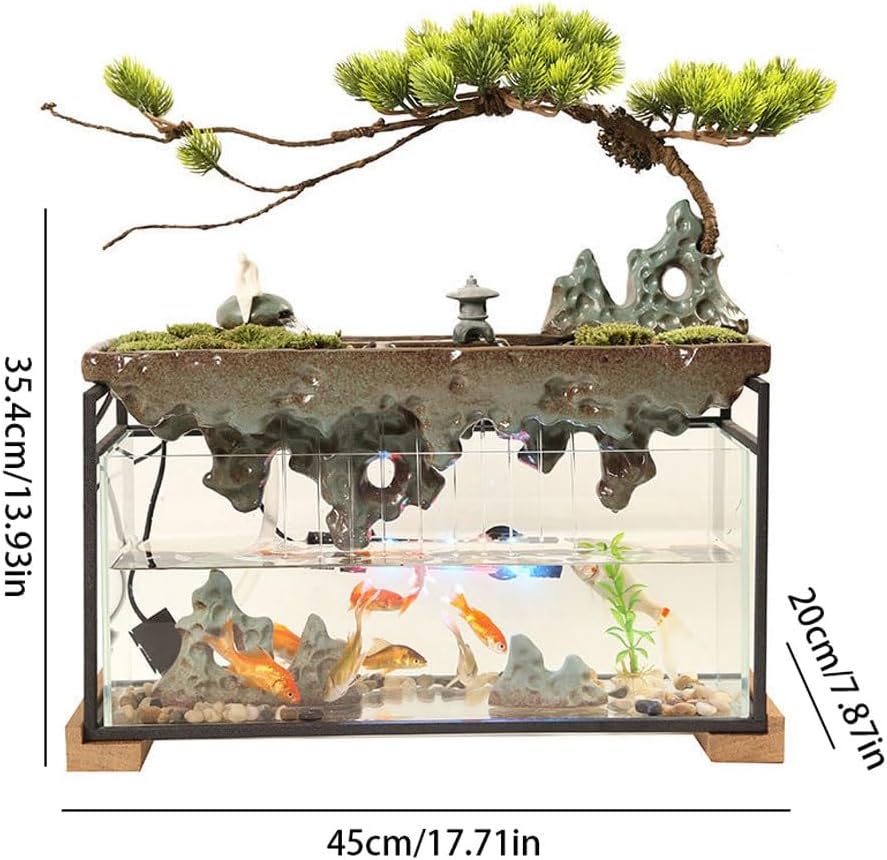 GUERNSEY Tabletop Fountain Flowing Water Ornaments Living Room TV Cabinet Desktop Glass Fish Tank Circulating Water Fountain Indoor Fountain