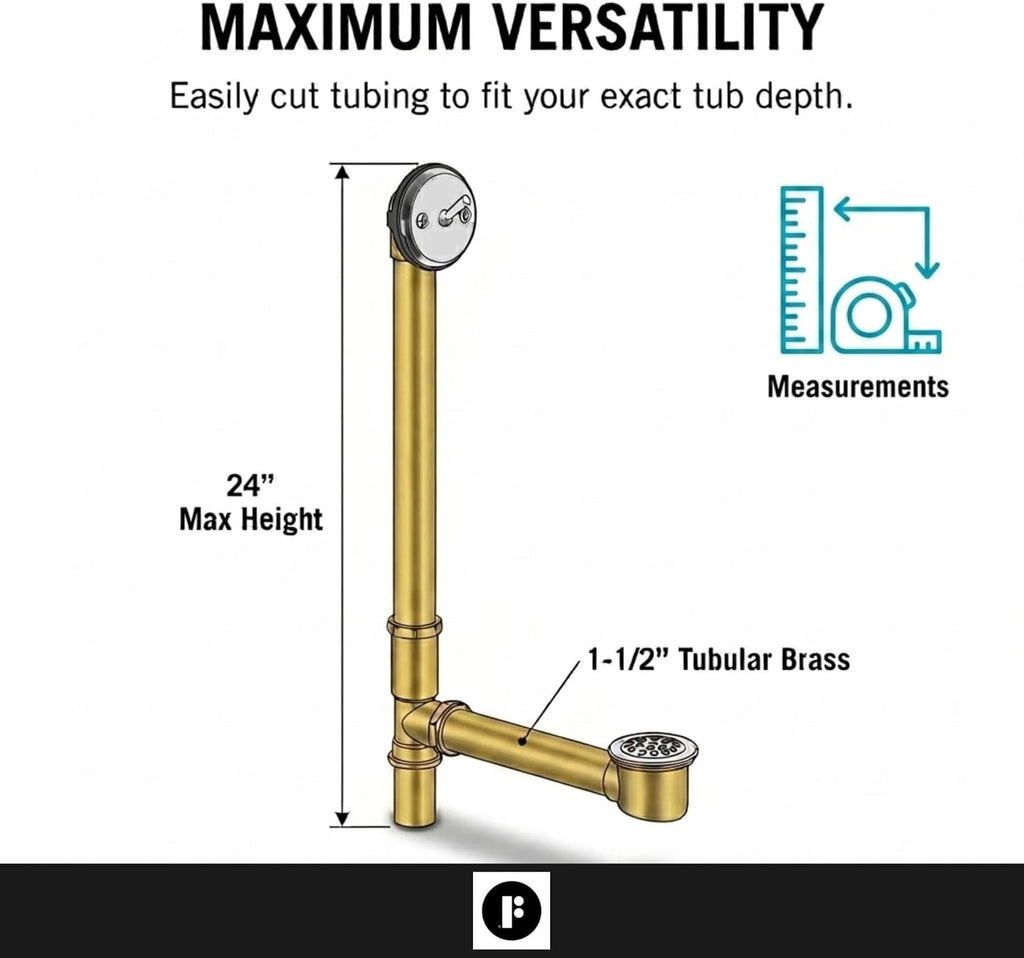 Fine Fixtures Bathtub Shower Drain - 20 Gauge Brass Tubing, Trip Lever Overflow Assembly Tub Drain Kit - Satin Brass