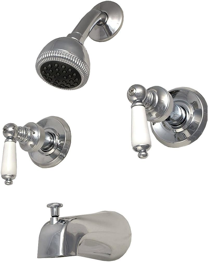 Trim Kit for 2-handle Shower Valve Porcelain Lever Handle, Fit Price Pfister Compression Stem Showers -By PlumbUSA Satin Nickel Finish