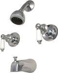 Trim Kit for 2-handle Shower Valve Porcelain Lever Handle, Fit Price Pfister Compression Stem Showers -By PlumbUSA Satin Nickel Finish