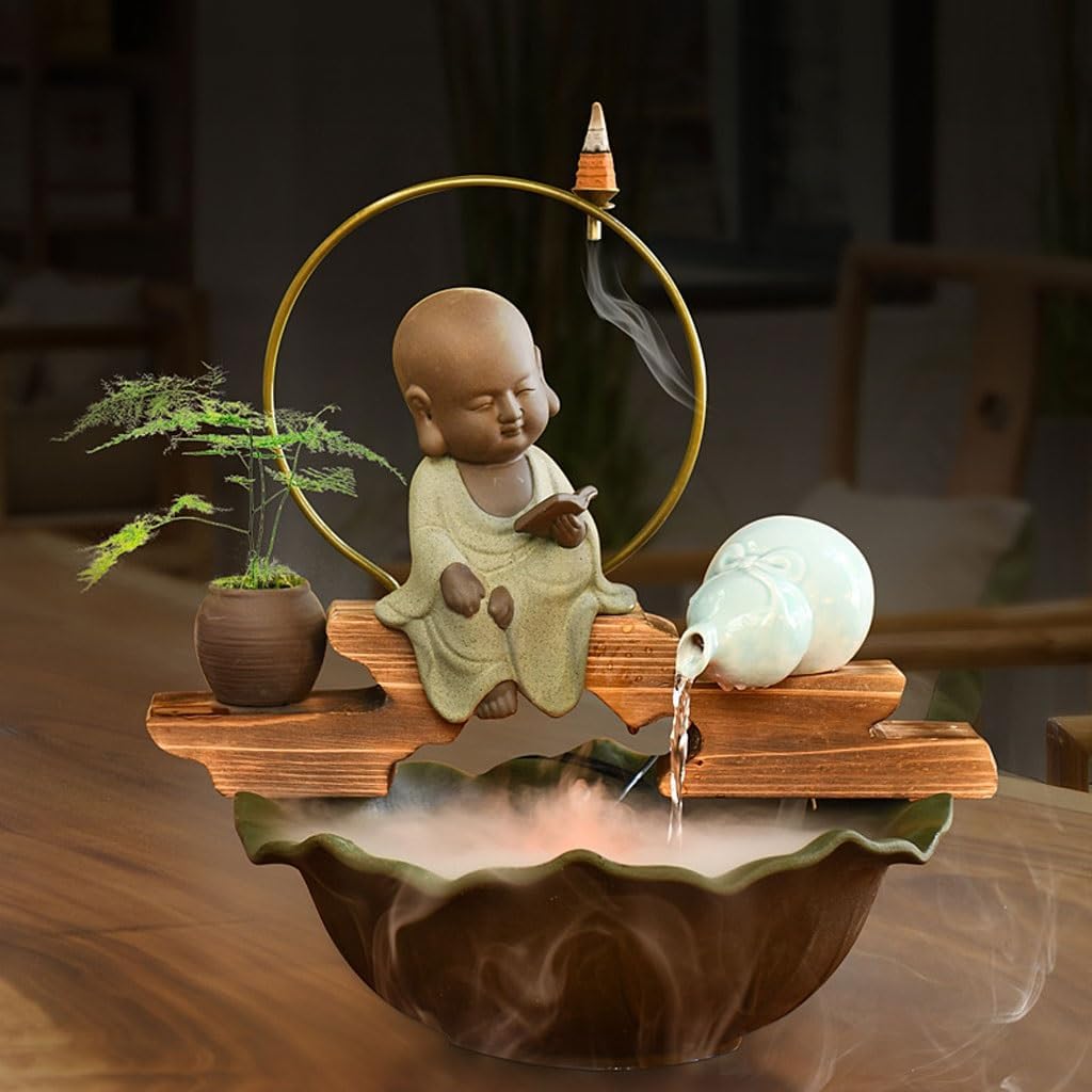 GUERNSEY Tabletop Fountain Chinese Zen Flowing Water Ornaments Living Room Office Desktop Feng Shui Ceramic Fountain Tabletop Fountains Indoor Fountain(Small)