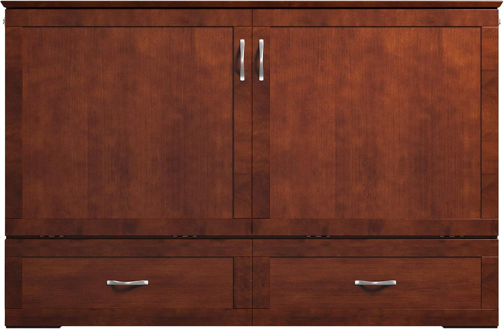 AFI Hamilton Queen Murphy Bed Chest with Mattress, Storage, and Built-in Charger in Walnut