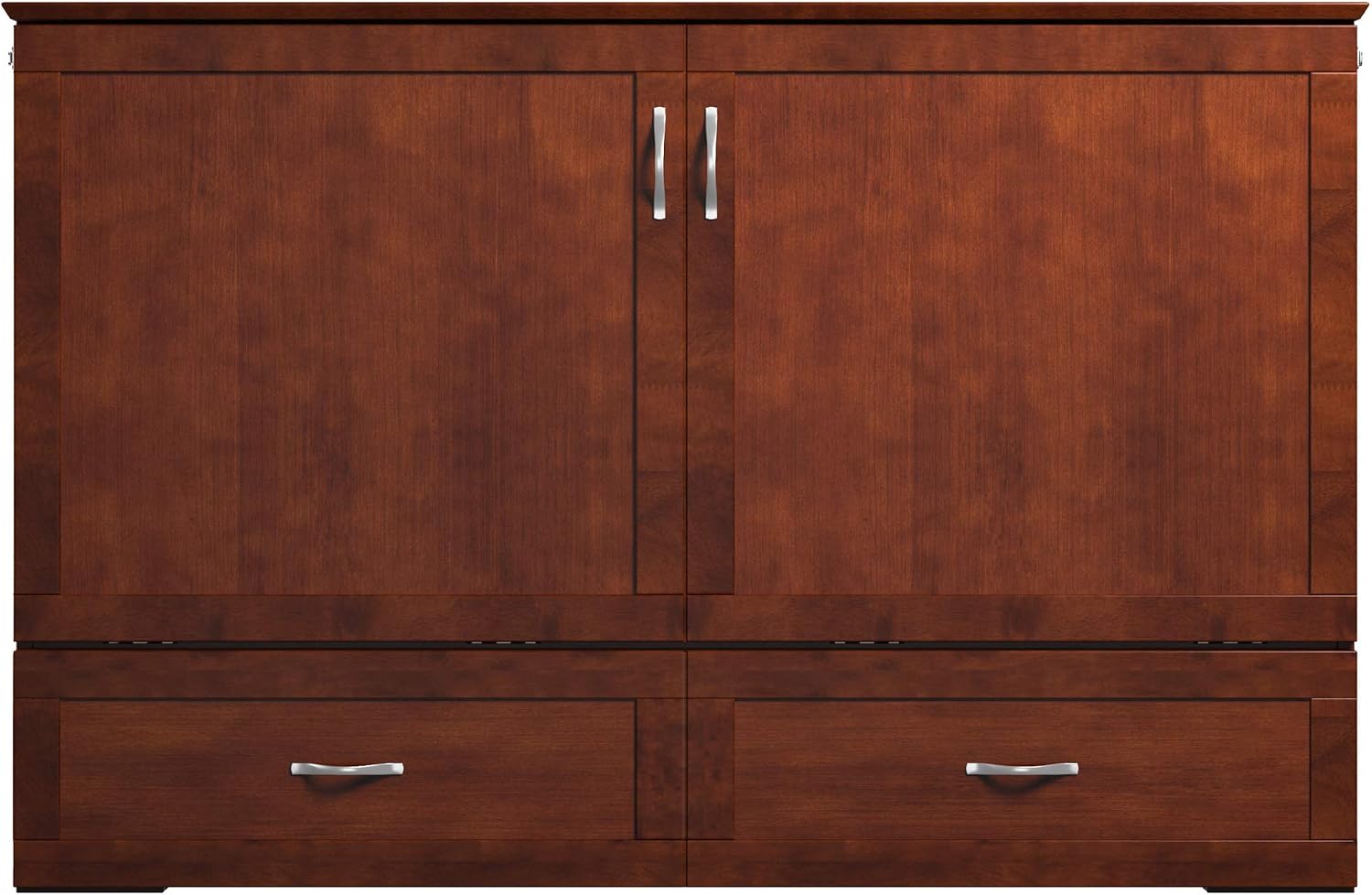 AFI Hamilton Queen Murphy Bed Chest with Mattress, Storage, and Built-in Charger in Walnut