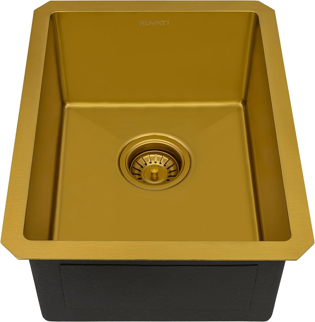 Ruvati 14-inch Polished Brass Matte Gold Stainless Steel Undermount Bar Prep Sink - RVH7114GG