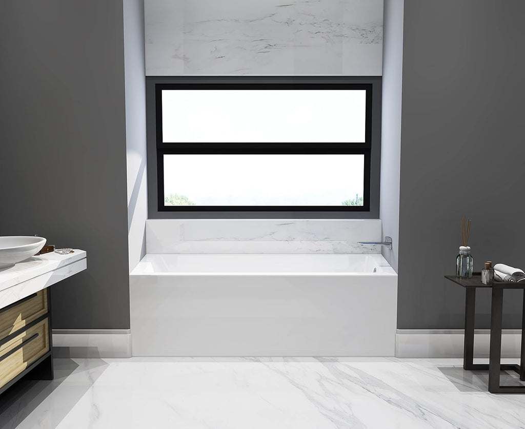 Aqua Eden VTAP663222R 66-Inch Acrylic 3-Wall Alcove Tub with Right Hand Drain, White