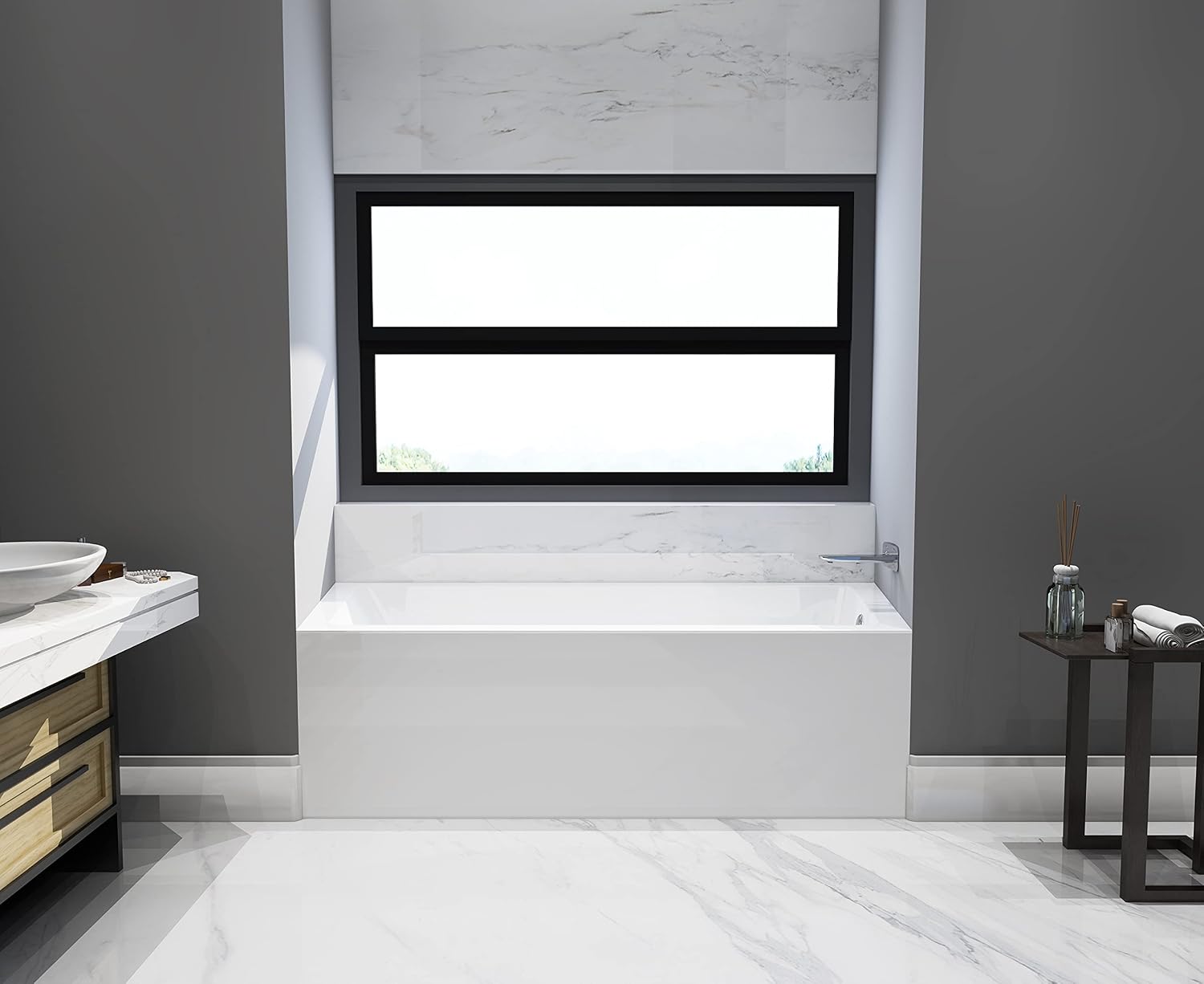 Aqua Eden VTAP663222R 66-Inch Acrylic 3-Wall Alcove Tub with Right Hand Drain, White