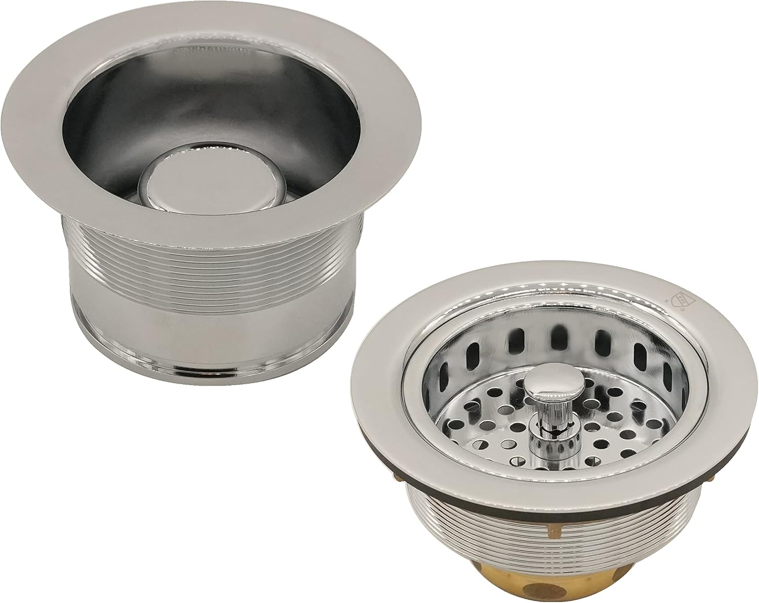 Westbrass CO2185-05 Combo Pack 3-1/2' Post Style Large Kitchen Sink Basket Strainer and Waste Disposal Drain Flange with Stopper, Polished Nickel