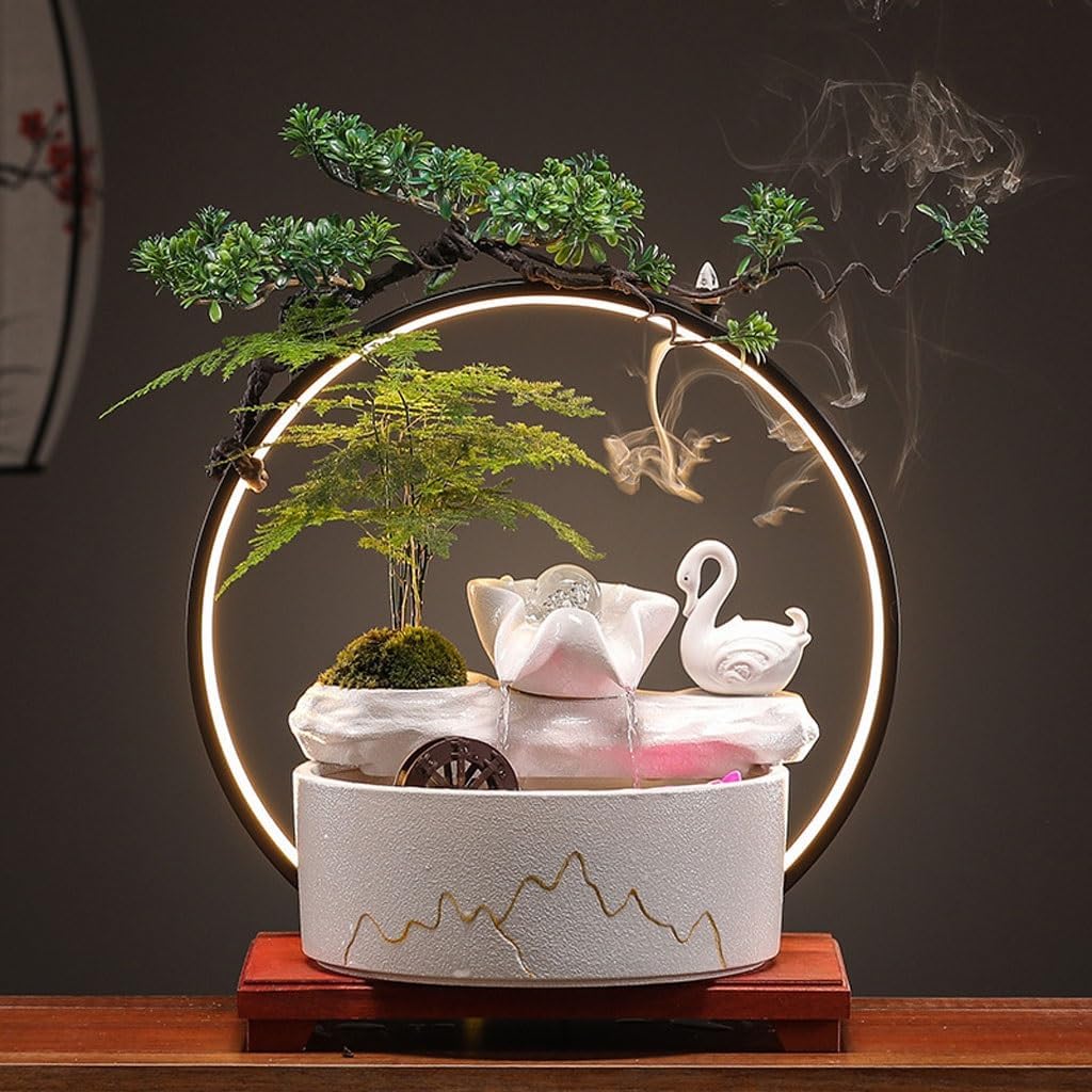 GUERNSEY Tabletop Fountain Tabletop Fountains Chinese-Style Ceramic Water Ornaments Home Living Room Desktop Decoration Fountain Tea Room Tea Table Fountain Ornaments Indoor Fountain