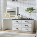 Aitjunz 69' W Big Vanity Desk with Glass Top, Farmhouse Makeup Table with 9 Large Storage Drawers, Rustic Wood Bedroom Dressing Table w/3 Color Available Light & 30' HD Led Mirror, Antique White