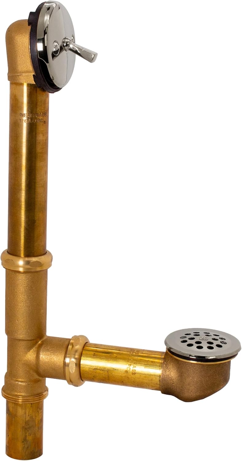 Westbrass A323-05 14' Bath Waste & Overflow Assembly with Trip Lever and Beehive Strainer Grid Drain, Polished Nickel
