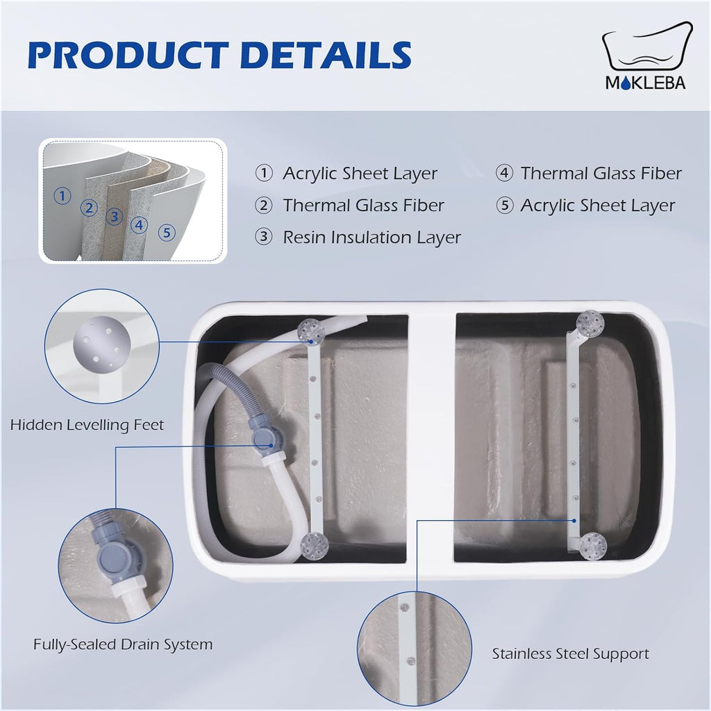47' Lucite Acrylic Freestanding Bathtub，Square Shape Japanese Soaking Tub with Seat Desgin,Toe-tap Chrome Right Drain, Slotted Overflow, cUPC Certified,Glossy White