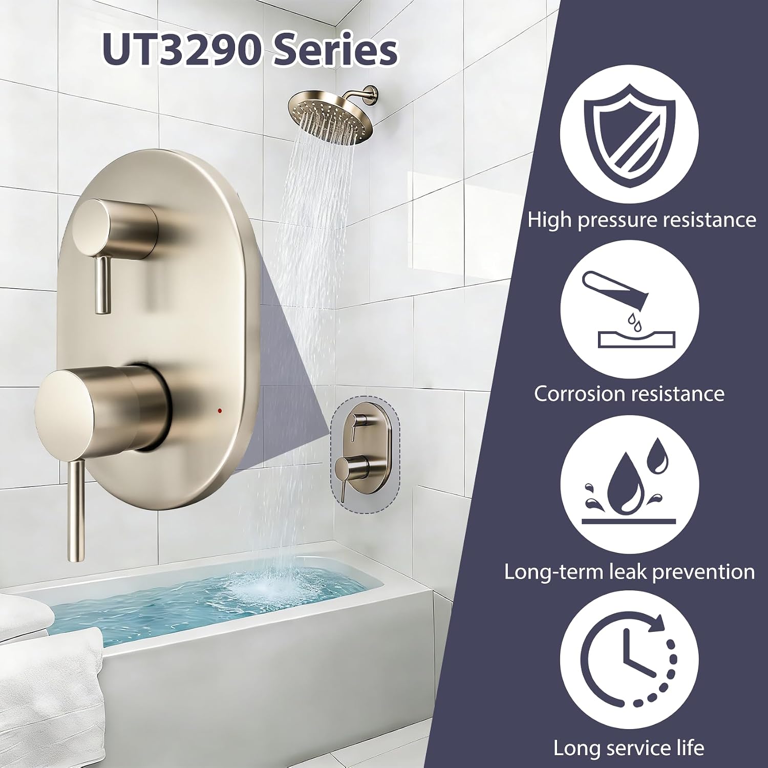 UT3290BN Shower Valve Trim Kit for Moen Align Brushed Nickel M-CORE 3-Series 2-Handle Shower Faucet Trim, Shower Trim UT3290 UT3290BL UT3290BG, Include 1213 Cartridge, U232 U362 Valve Required -2 Year