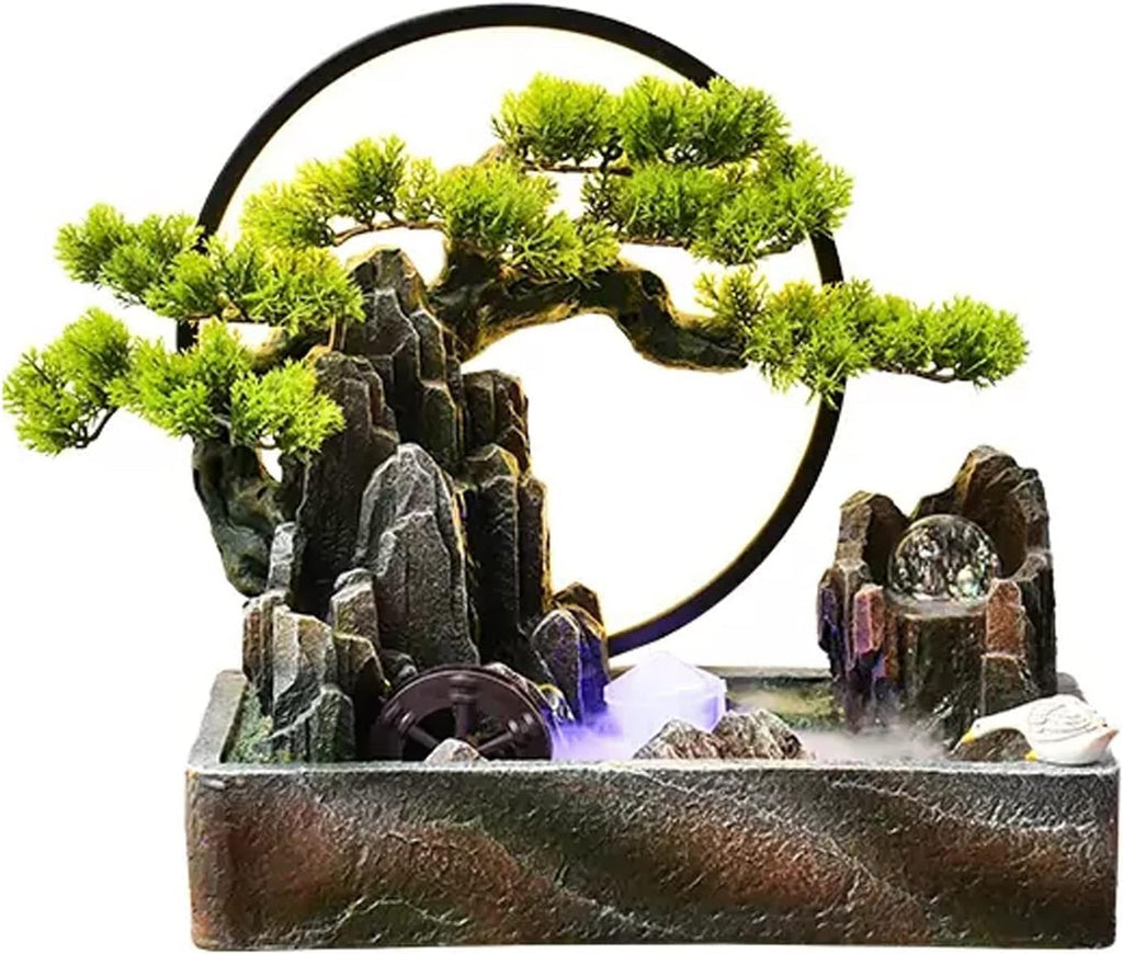 Tabletop Water Fountain Indoor Resin Tabletop Water Fountain Waterfalls Fountains Artificial Bonsai Tree Decorative Tabletop Fountain with LED Light for Home and Office Indoor Spaces Decor Office Rela