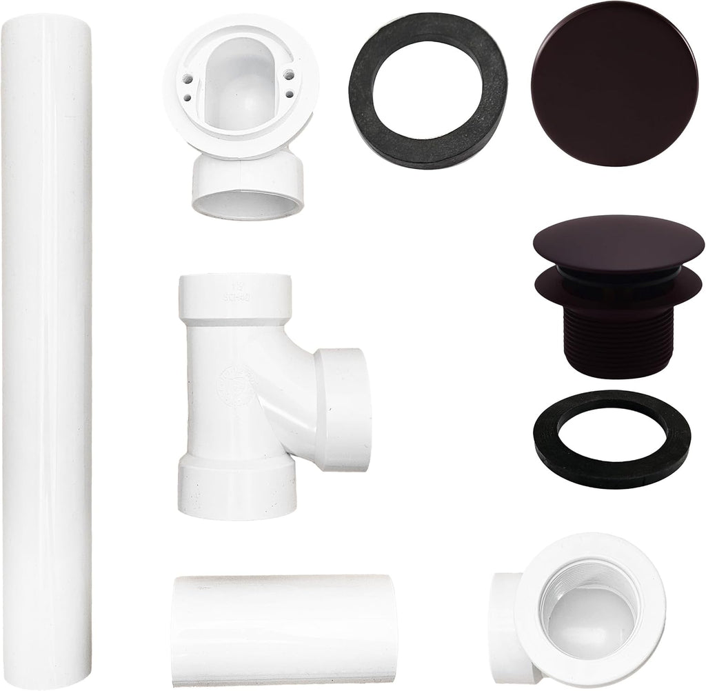 Westbrass 493244H-12 14' Sch. 40 PVC Bath Waste & Overflow Assembly with Illusionary Faceplate and Tip-Toe Drain Plug, Oil Rubbed Bronze (4-Pack)