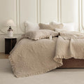 QSH 3PCs Stonewashed Cotton Quilt King (110'x98'), Dark Wheat Ruffled Quilt King Size Bedding Set,Ultra Lightweight Soft Crinkled Bedspread Coverlet King Shabby Farmhouse Chic Bedding for All Seasons