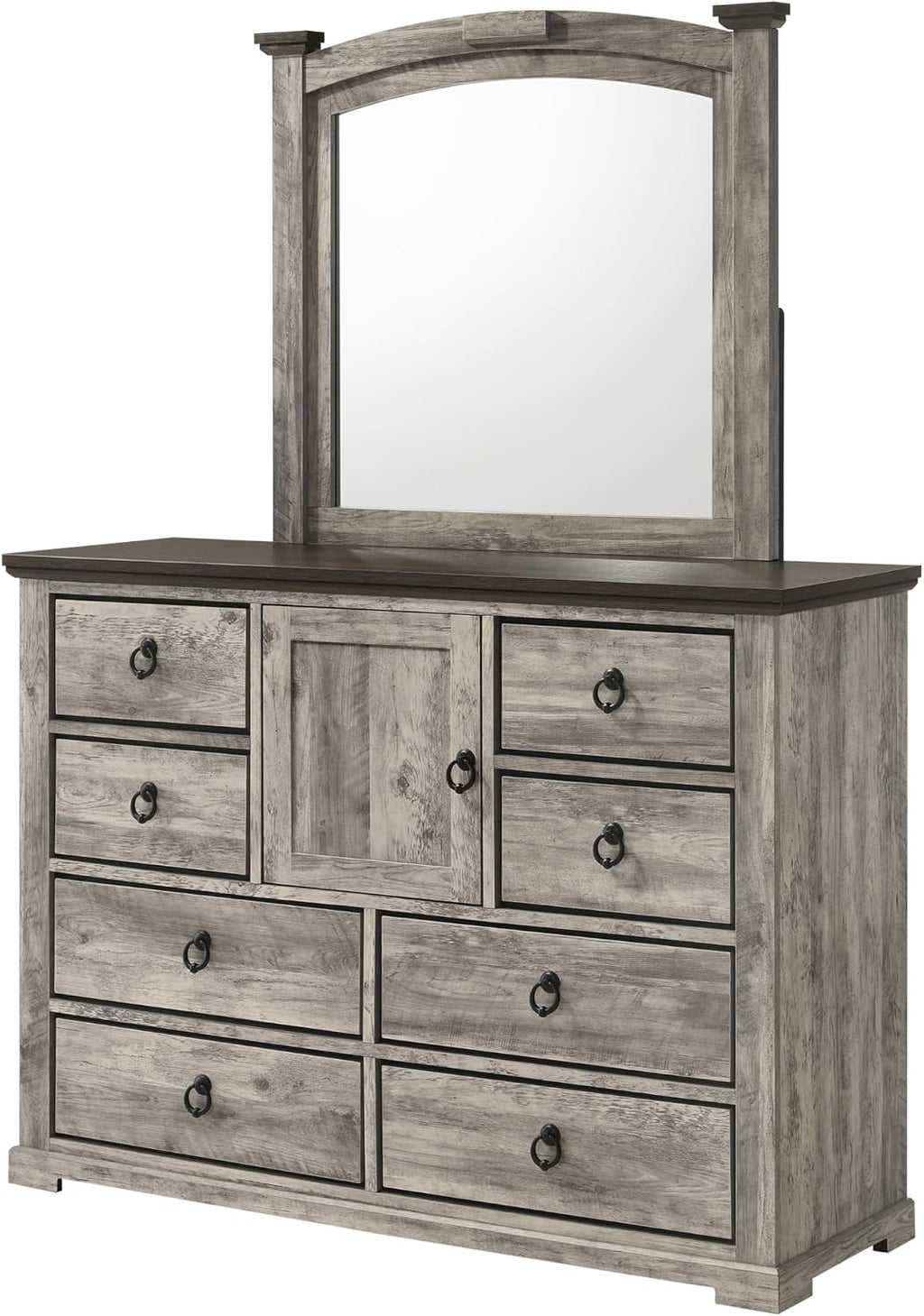 Rustic Gray Poster Queen Size 5pc Panel Bed Set Storage Wooden Solid Wood Bedroom Furniture