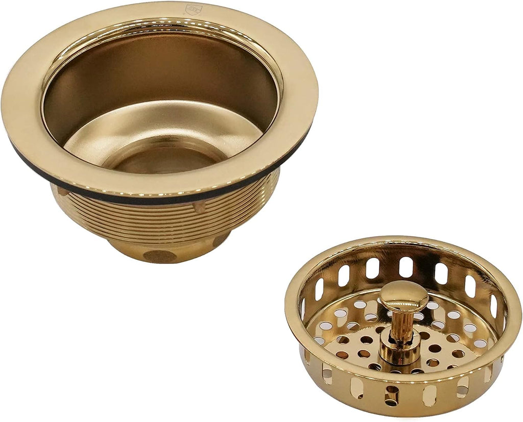 Westbrass CO2165S-01 COMBO PACK 3-1/2' Post Style Large Kitchen Sink Basket Strainer and Waste Disposal Drain Flange with Basket Strainer, Polished Brass