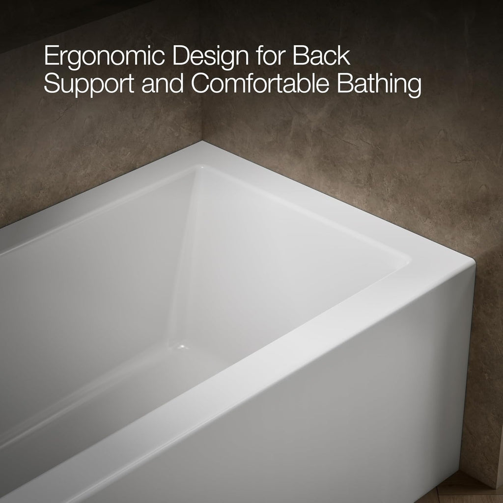 Kohler K-20202-LA Underscore 60' Soaking Bathtub for Three Wall Alcove Installation with Left Drain and 68 Gallon Water Capacity - White