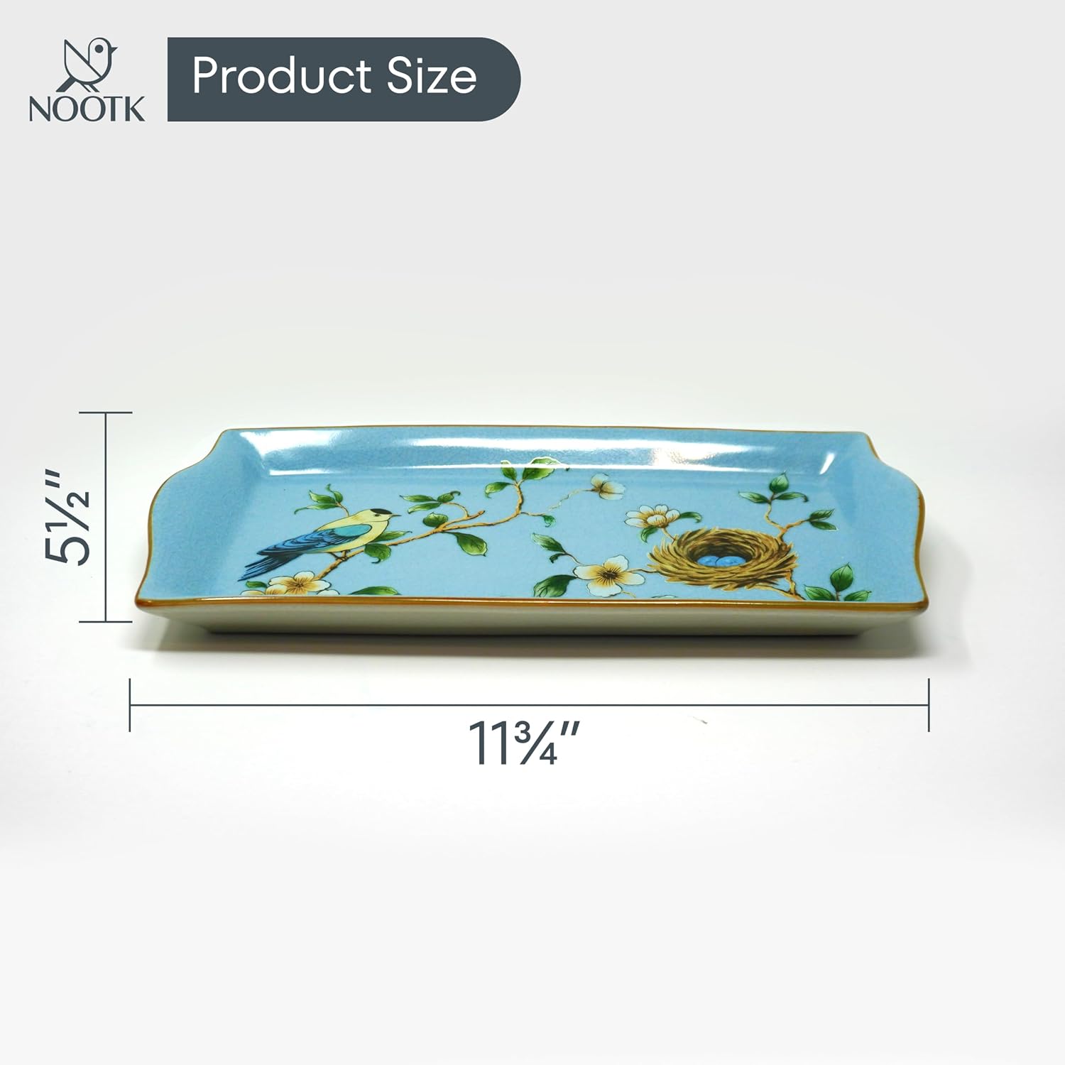 6-Piece Ceramic Bathroom Accessories Set with Small Tray, Vintage Floral Design Countertop Organizer with Soap Dispenser, Toothbrush Holder, Rinse Cup, Qtip Holder & Soap Dish, DarkBlue