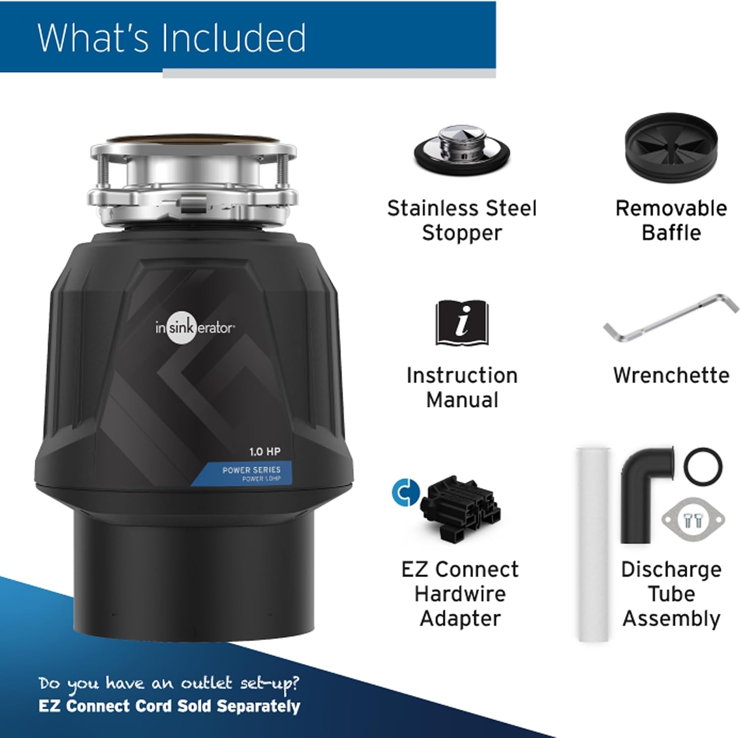 InSinkErator Power 1HP, 1 HP Garbage Disposal, Power Series EZ Connect Continuous Feed Food Waste Disposer, Black