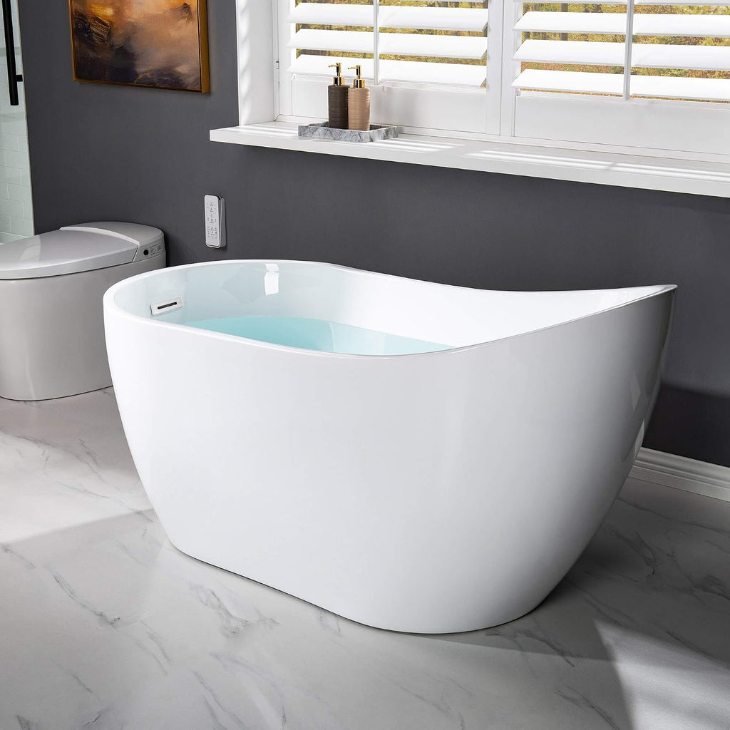 WOODBRIDGE 54' Acrylic Freestanding Bathtub Contemporary Soaking White Tub with Chrome Overflow and Drain，BTA1507 -C-Drain &O