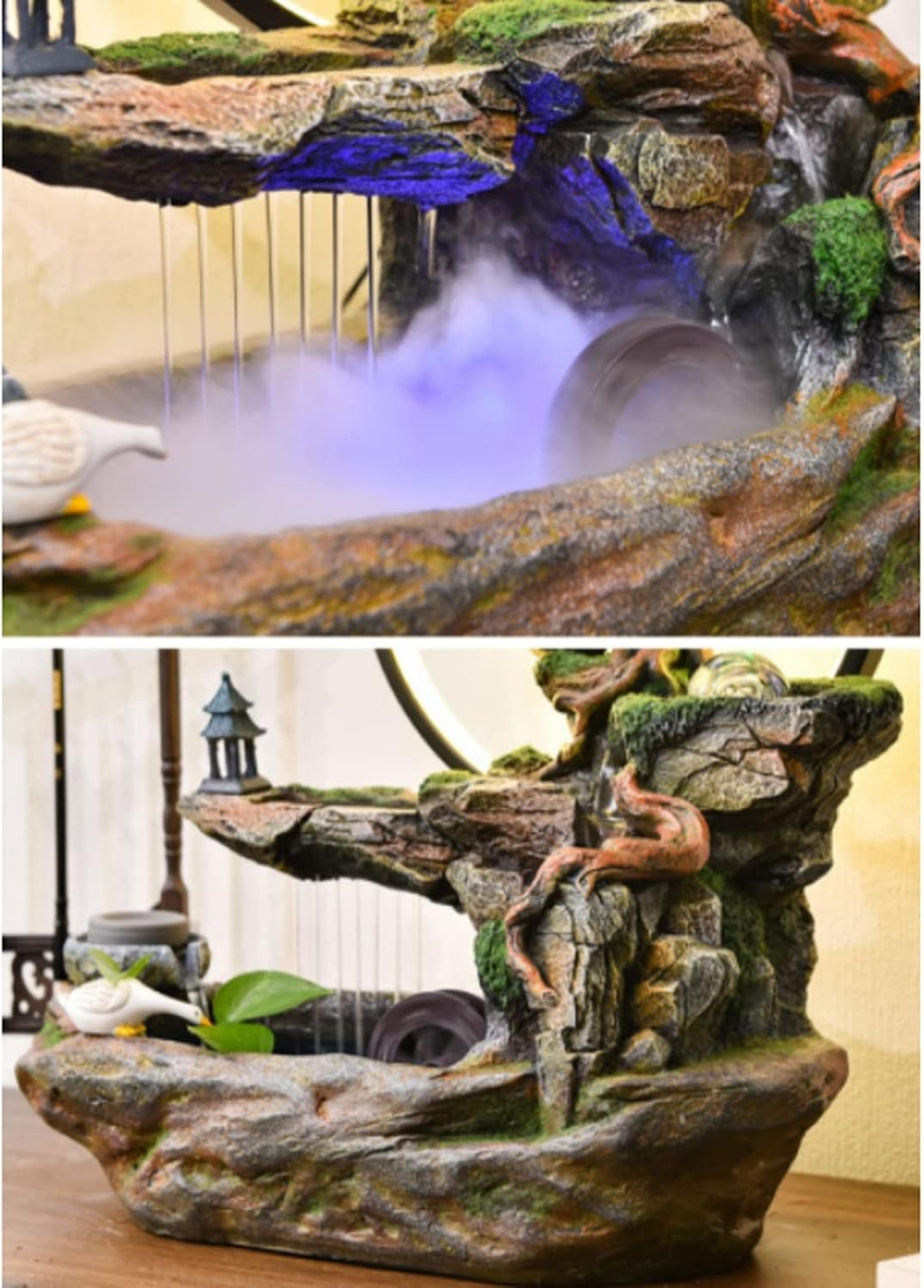 Tabletop Fountain Indoor Tabletop Water Fountain Indoor Waterfalls Fountains Decorative Tabletop Fountain with LED Light Artificial Bonsai Tree Design Best Home Gifts for Parents or Friends Decor Foun