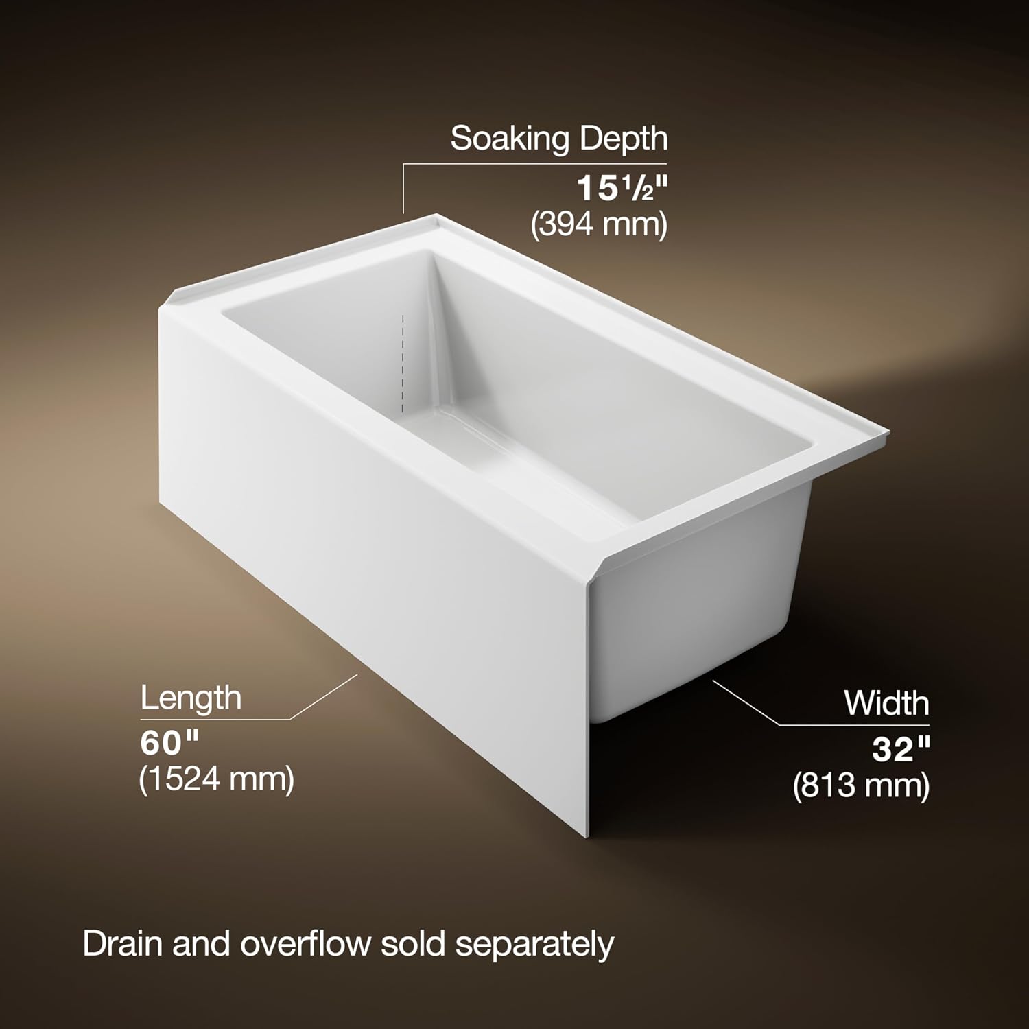 Kohler 60' x 32' alcove bath with integral apron, integral flange, and right-hand drain
