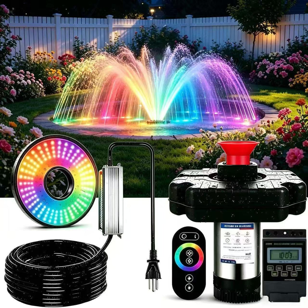 Pond Fountain Aerator,pond aerator,with Dynamic LED RGB Lighting Adjustable Modes, Digital Timer | 1 HP 15,000 GPH, 750W 110V, 100FT Cord - for Large Ponds, Lakes & Outdoor Water Features