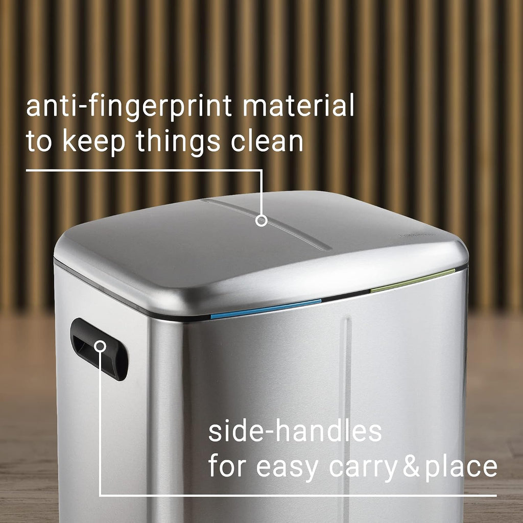happimess HPM1005A Marco Rectangular 10.6-Gallon Double Bucket Trash Can with Soft-Close Lid, Stainless Steel, Fingerprint Resistant, Modern, Minimalistic for Home, Kitchen, Office, Bedroom, Bathroom