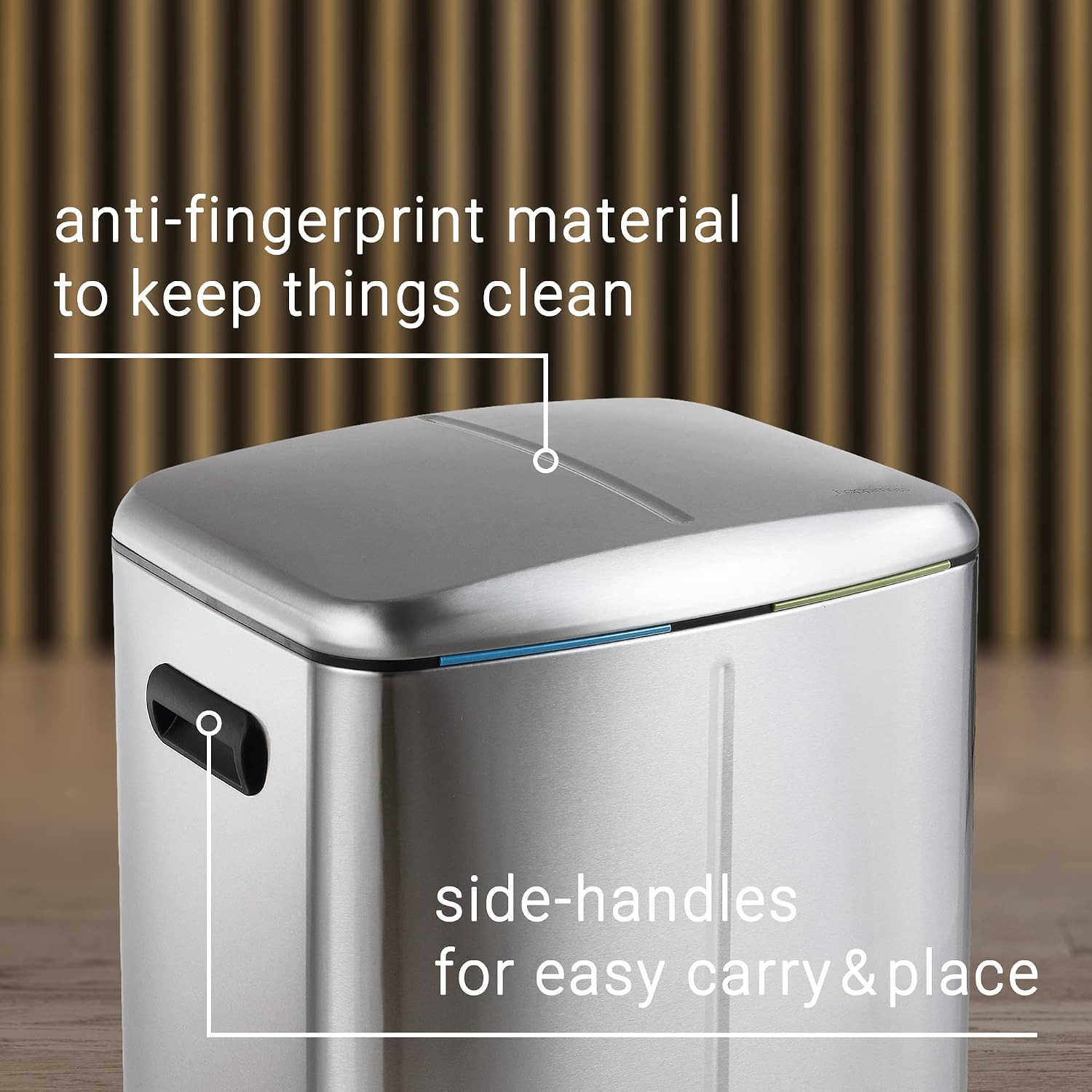happimess HPM1005A Marco Rectangular 10.6-Gallon Double Bucket Trash Can with Soft-Close Lid, Stainless Steel, Fingerprint Resistant, Modern, Minimalistic for Home, Kitchen, Office, Bedroom, Bathroom