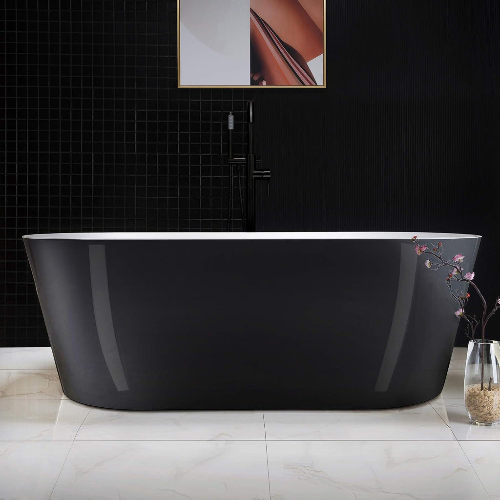WOODBRIDGE 67' Freestanding Acylic Soaking Bathtub with White, Drain and Overflow in Matte, BTA1813-MB-Drain &O, Matte Black