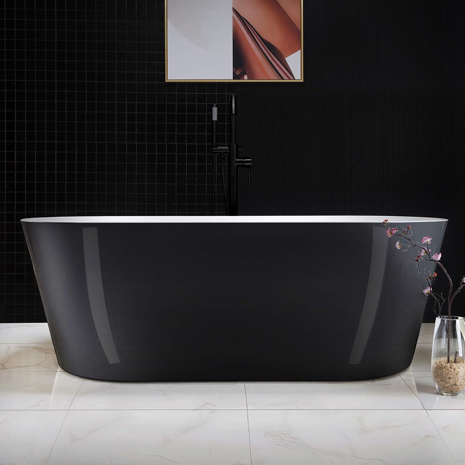 WOODBRIDGE 67' Freestanding Acylic Soaking Bathtub with White, Drain and Overflow in Matte, BTA1813-MB-Drain &O, Matte Black