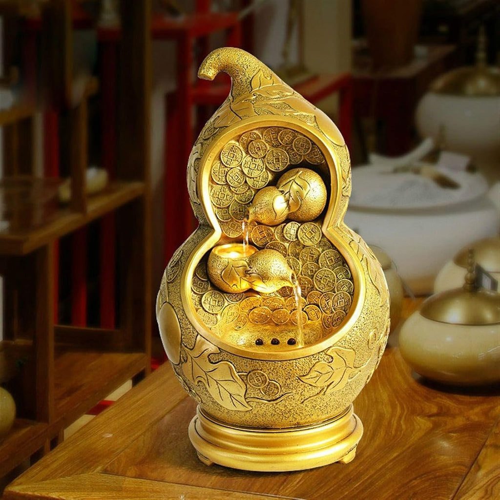 GLigeT Tabletop Fountain Creative Gourd Running Water Ornaments Housewarming Water Fountain Feng Shui Wheel Living Room Entrance Desktop Jewelry Water Fountain Decor(Small)