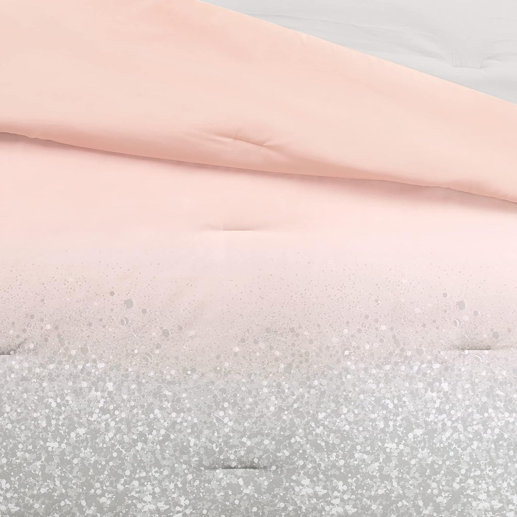 Lush Decor Glitter Ombre Metallic Print 5 Piece Comforter Set, Full/Queen, Blush & Gray