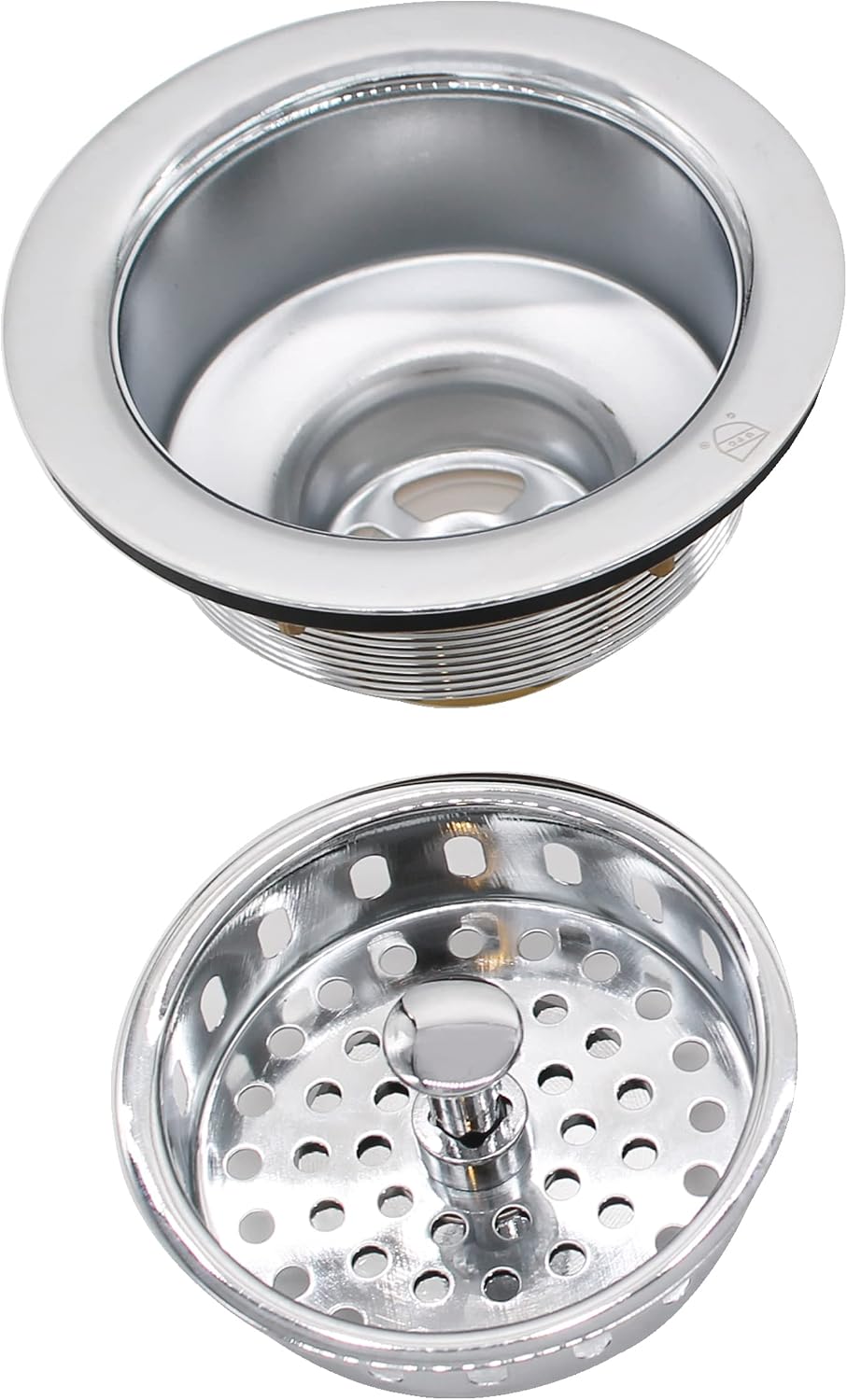 Westbrass CO2196S-26 Combo Pack 3-1/2' Post Style Large Basket Extra-Deep Collar Kitchen Sink Waste Disposal Flange with Strainer Stopper, Polished Chrome