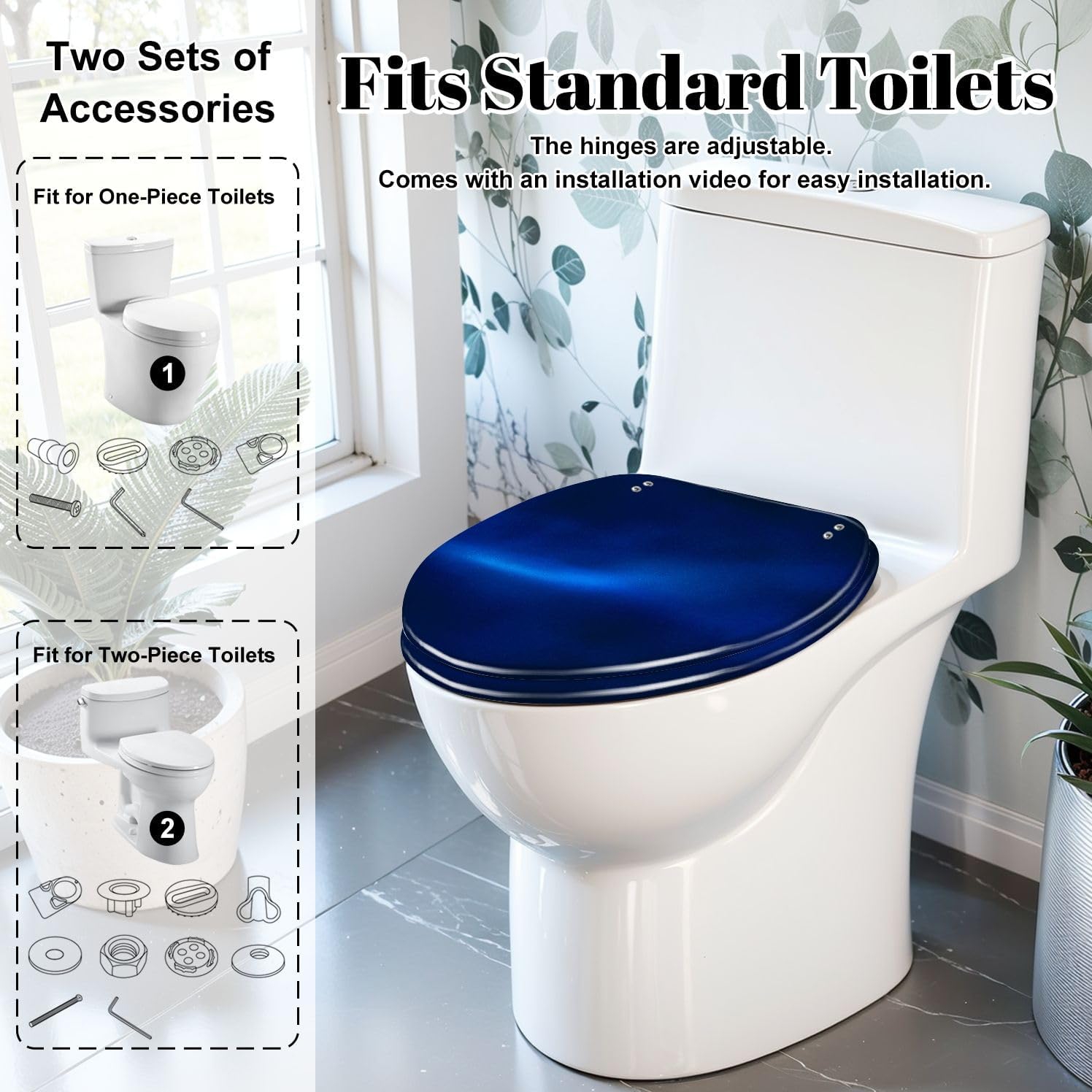 Elongated Toilet Seat Dark royal blue gradient mesh seamless bg overlay noisy texture Silk Resin Toilet Seat Slow Quiet Close Lid with Quick-Release Hinges Cover Bumpers Easy to Clean Install